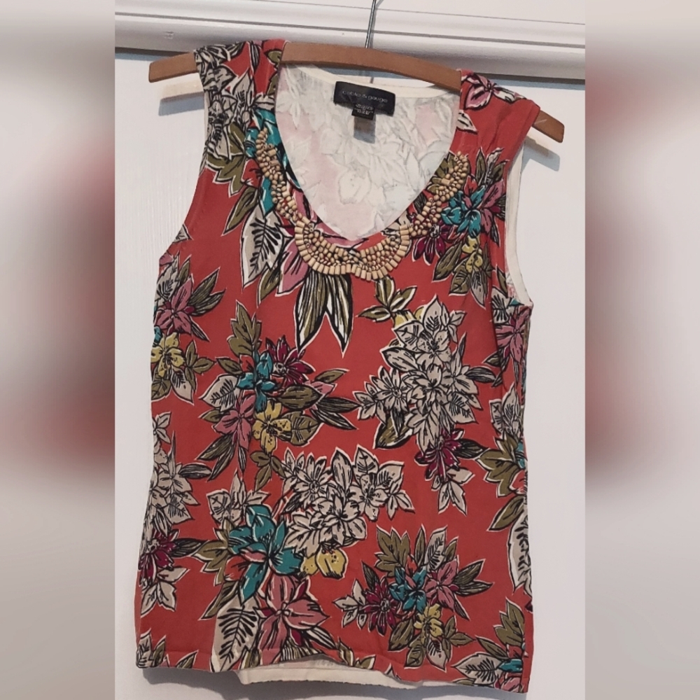 Like New Cable & Gauge Red Fitted Bead Embellished  Tank Top